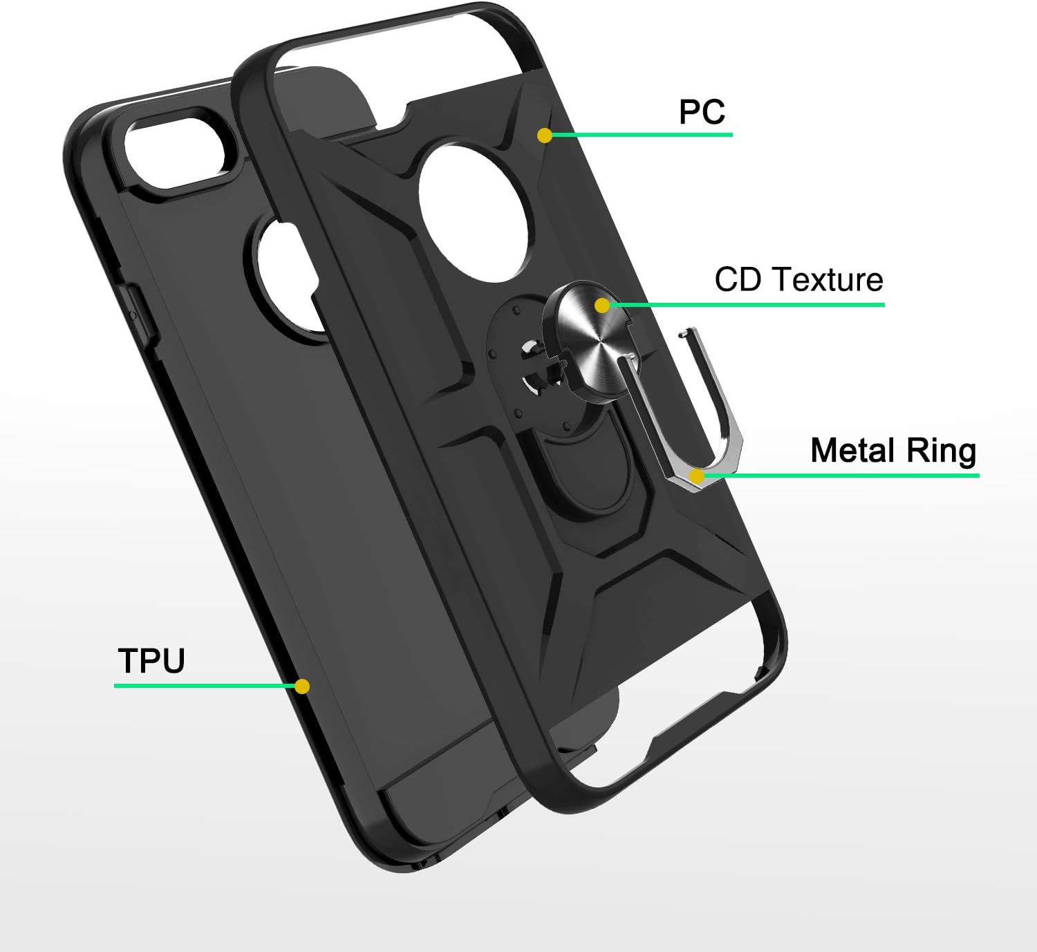 ATUMP iPhone 8 Case, iPhone 7 Case, iPhone 6s/ 6 Case with HD Screen Protector, 360° Rotation Ring Kickstand [Work with Magnetic Car Mount] PC+ TPU Phone Case for Apple iPhone 6/6s/7/8, Black