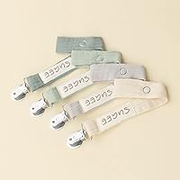 Vista 2 de Baby Pacifier Clip Leash Holder Unisex for 4 Pack Gift Set with Neutral Solid Colors ;Soft Linen Pacifier Clips ; Fabric Pacifier Strap with Clip