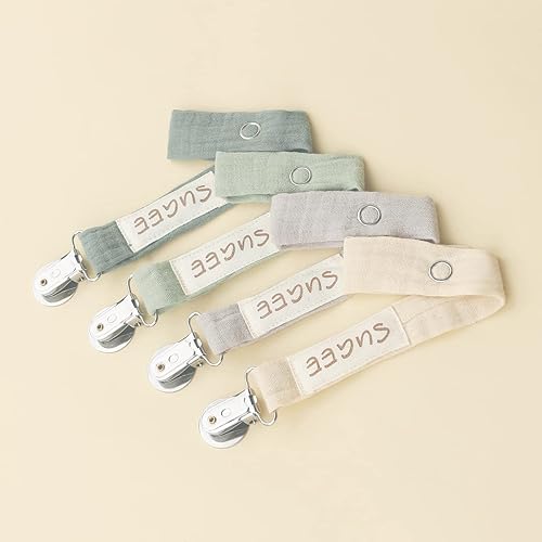 Miniatura 2 de Baby Pacifier Clip Leash Holder Unisex for 4 Pack Gift Set with Neutral Solid Colors ;Soft Linen Pacifier Clips ; Fabric Pacifier Strap with Clip