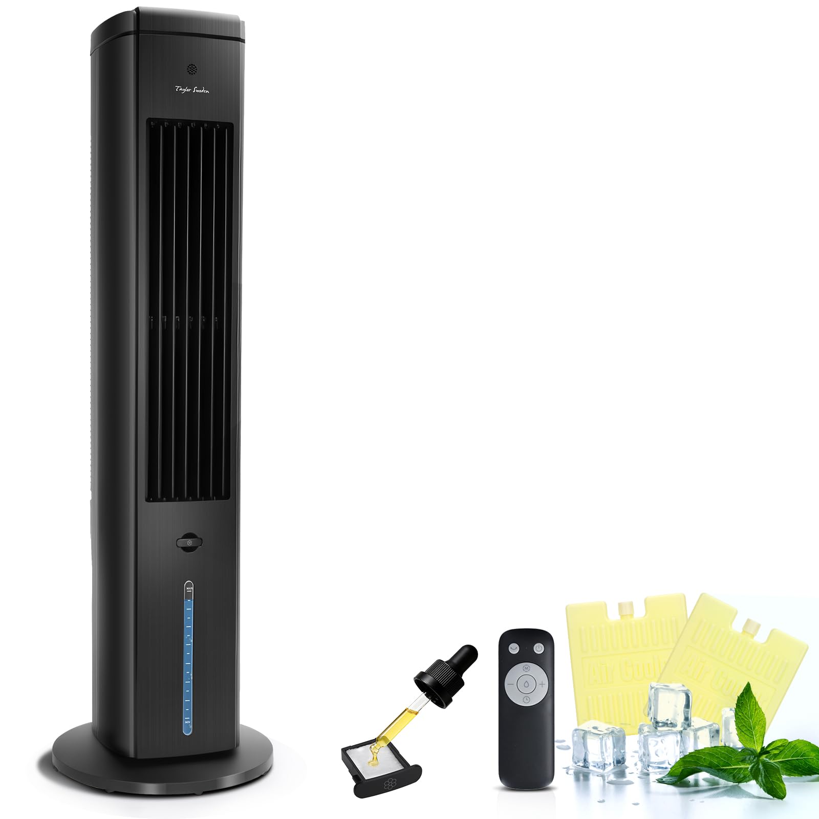 Taylor Swoden Climatizador Evaporativo Silencioso 5 en 1 con Tecnología ION y Difusor de Aromas, Enfriador de Aire, 5L, Oscilación 75°, 3 Velocidades/Modos, Temporizador 7h, Mando a Distancia, Negro