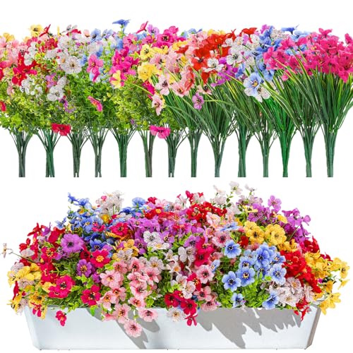Ovveroche 56 Colorful Bundles Artificial Fake Plants Flowers for Outdoor