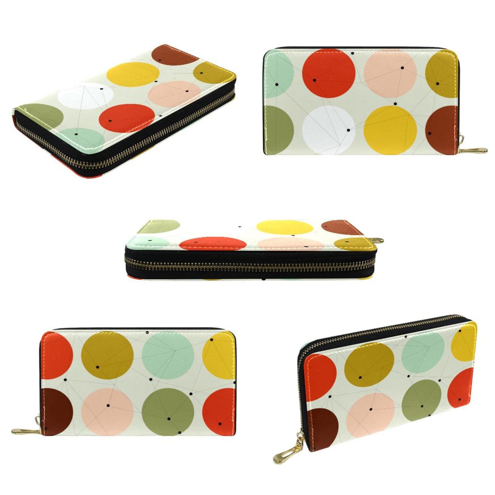 Cartera larga de cuero con cremallera geométrica patrón de arte personalizado, Varios colores, 20.5x2.5x11.5cm/8.07x1x4.53 in, Classic