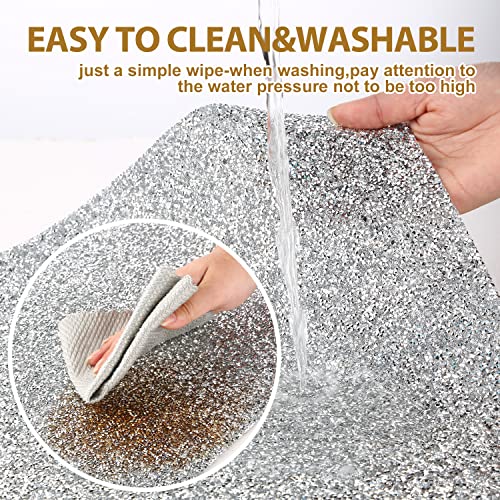 Rhinestone Placemat, Silver Bling Placemat Waterproof Heat Resistant Washable Table Mat, Anti-Slip Rectangle Glitter Rhinestones Glam Place Mat, 17.71 X 11.81 In For Decor Party 2 Pcs #TOP3