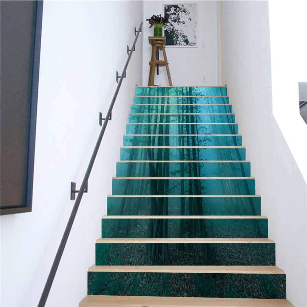 3D Colorful Art Self-Adhesive Stairs Risers Stickers Enchanted Forest at Dawn Furniture Mural Decor Kitchen Bathroom Wallpaper 39 3 x 7 08 Inch 13PCS/Set