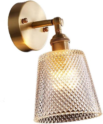 Olskfuh - Square Wall Sconces, Brass E27 Lighting Fixture, Glass Wall Lamp With Copper Fittings, Industrial Retro Decorative Wall Lights,