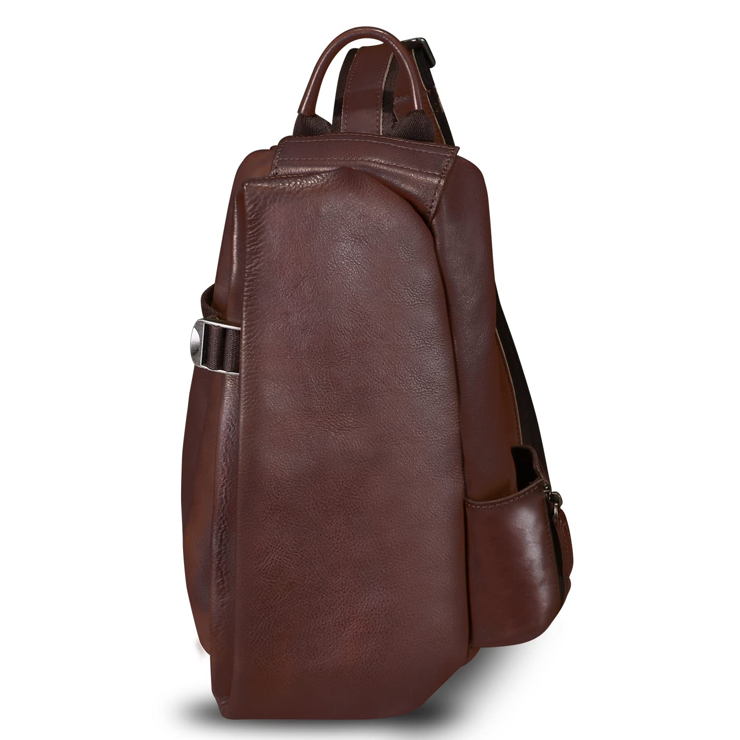 LRTO Genuine Leather Sling Bag Crossbody Purse Handmade Hiking Daypack Motorcycle Bag Retro Shoulder Backpack Vintage Chest Pack (Coffee)