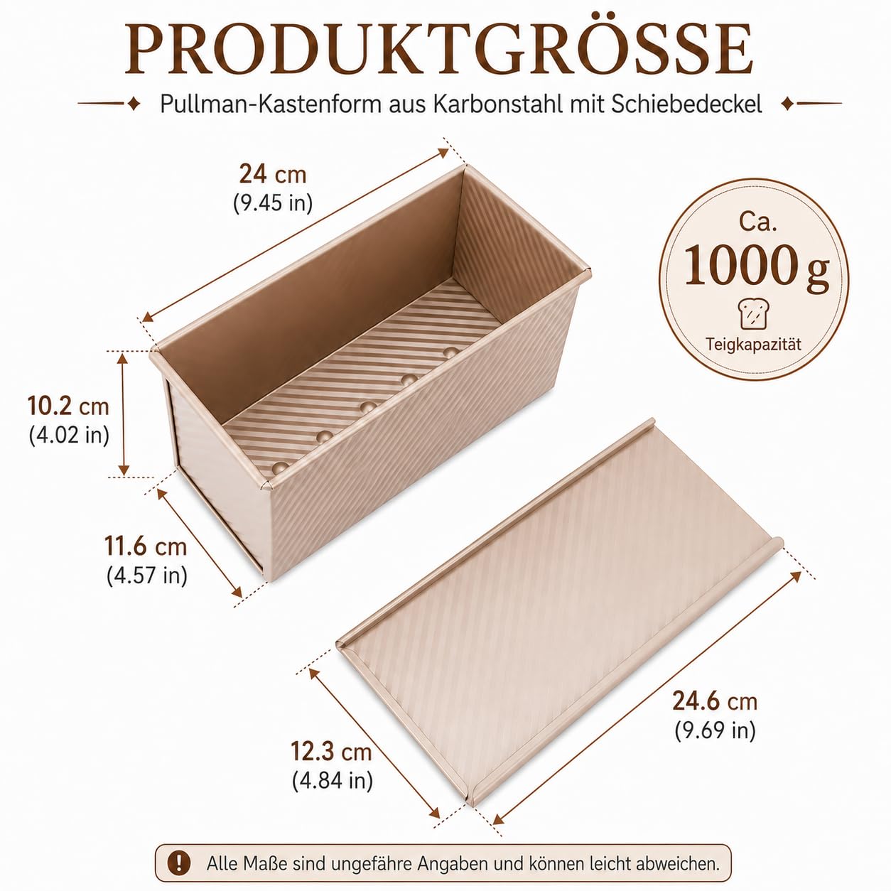 CANDeal Für 1000g Teig Toast Brot Backform Gebäck Kuchen Brotbackform Mold Backform mit Deckel(Gold-Rechteck-Welle)