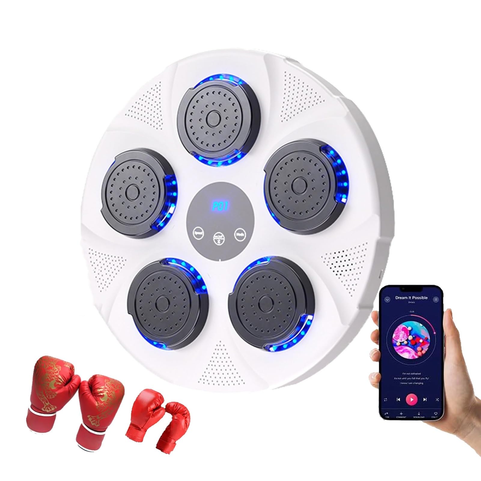 Máquina de Boxeo Musical, Equipo de Boxeo, punzonadora de música electrónica con LED Bluetooth, Disfrute de la liberación de presión, Entrenamientos con Objetivos de Boxeo (Color: Blanc