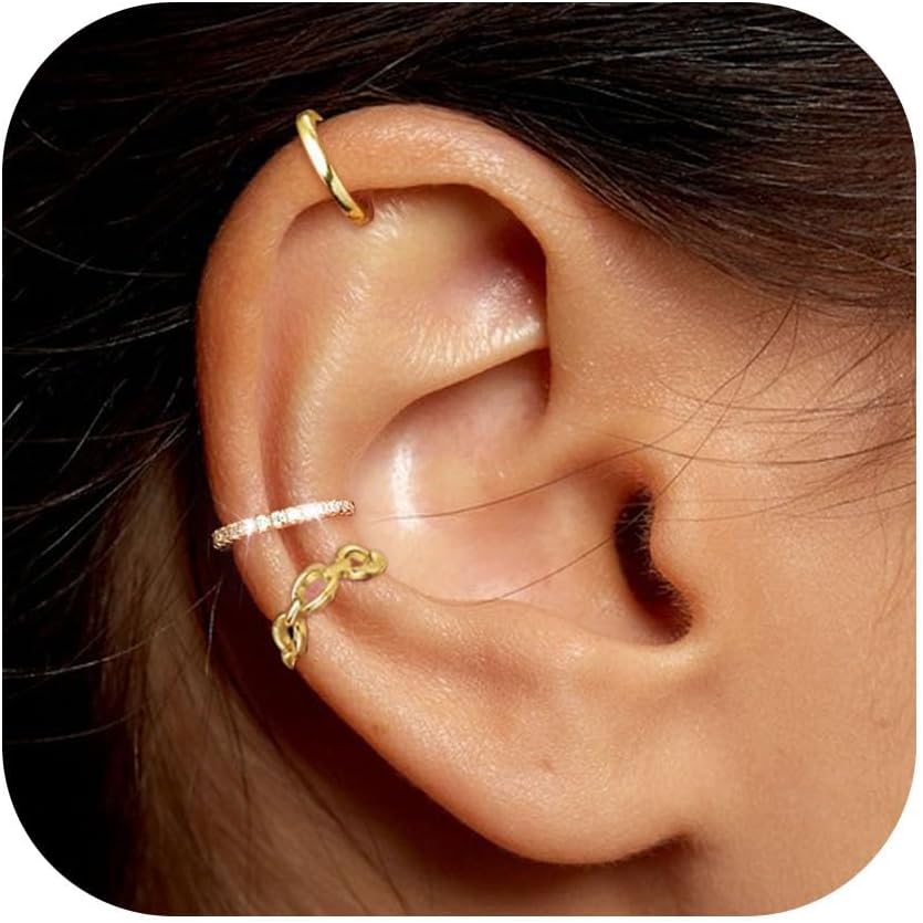 Piercing Tragus Boucles D'oreilles FUNEIA 3 Paires - Or 14K Plaqué Hypoallergénique Pour Cartilage Boucles D'oreilles Multiples