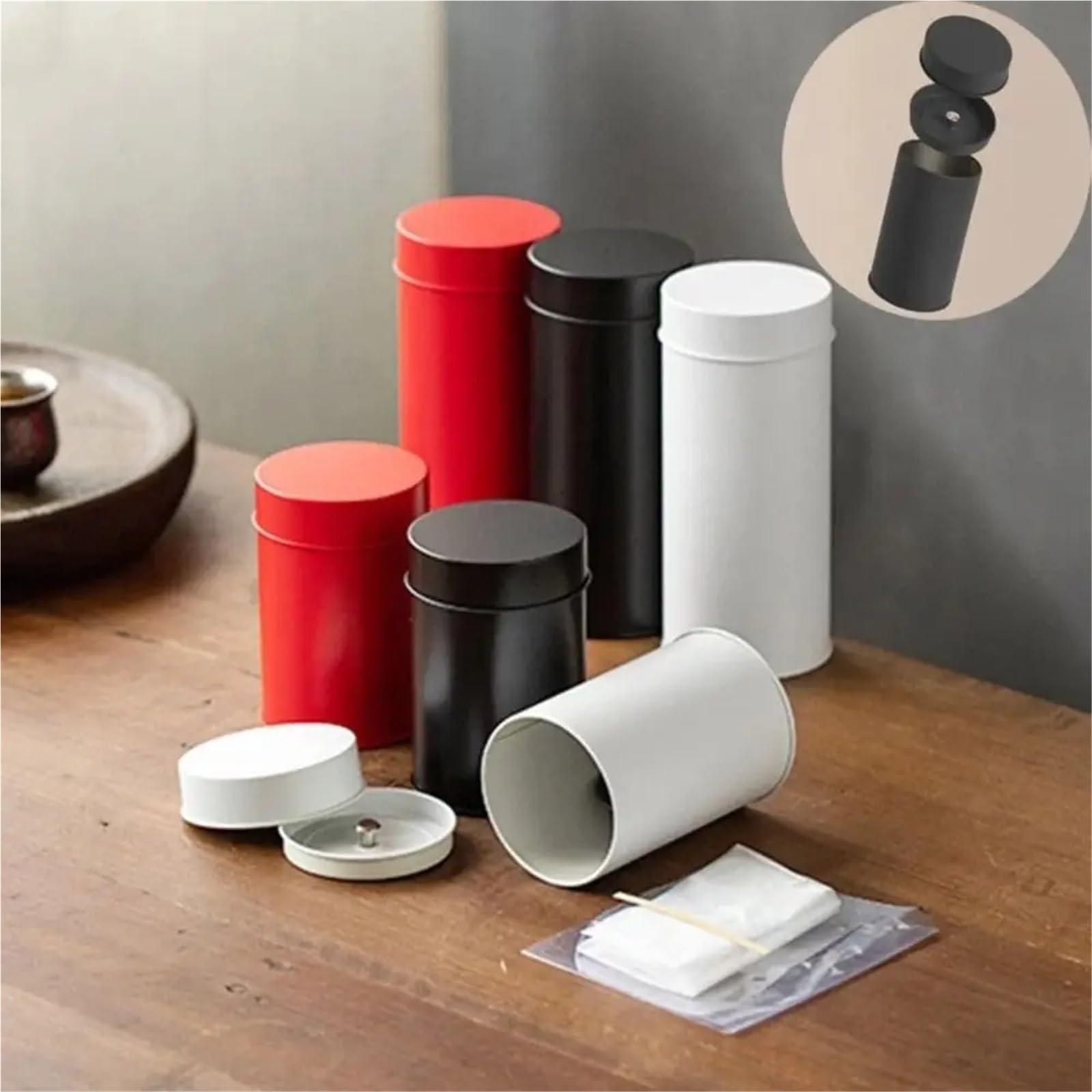 4 latas de té portátiles con tapa doble sellada, resistentes a la humedad, redondas, color verde para Almacenamiento(Red,M)