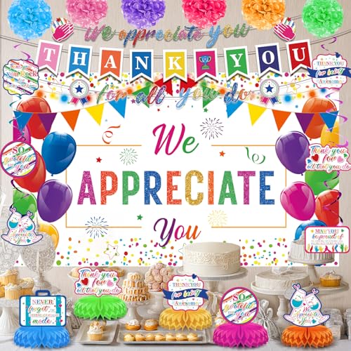 Image of We Appreciate You Decorations Colorful Thank You for All You Do Banner Honeycomb Centerpieces Hanging Swirls Employee Staff Appreciation Gifts Pastor Teacher Doctor Retirement Appreciation Party Decor