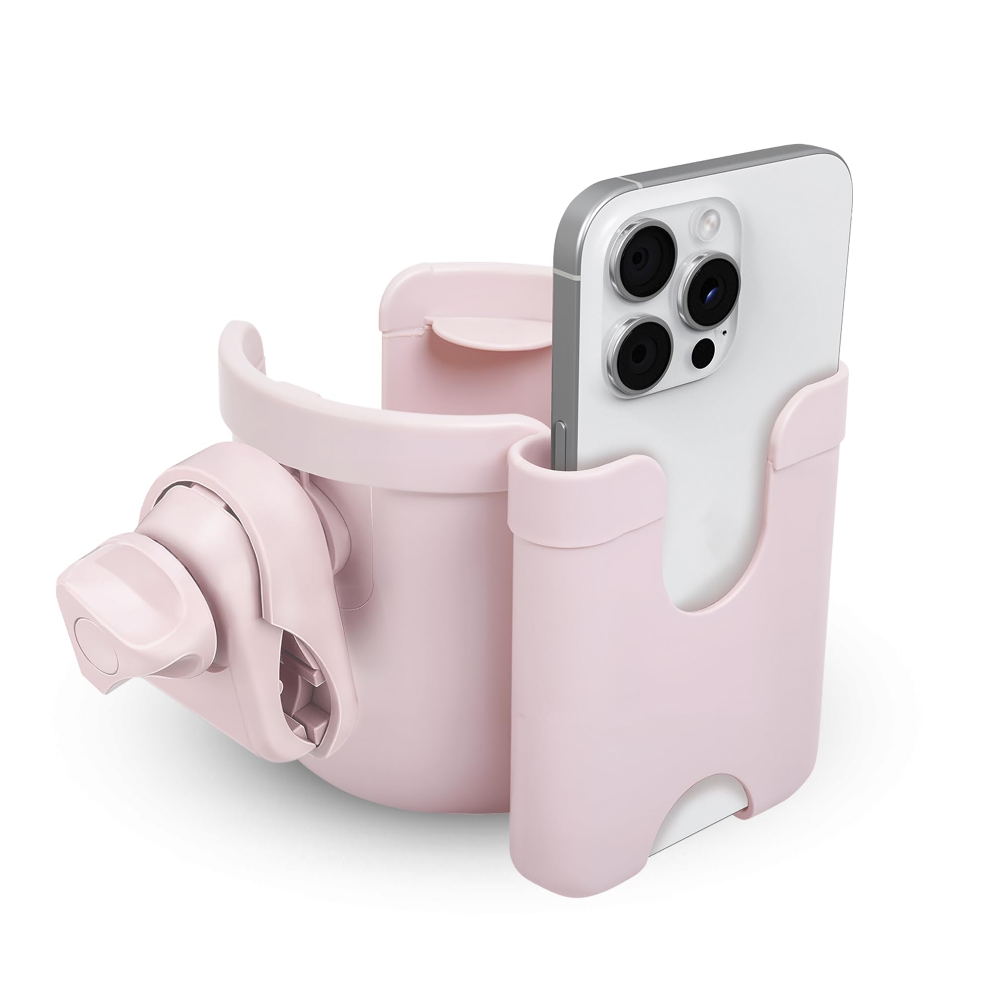 MC MICUS - Universal-Getränkehalter für Kinderwagen und Buggys mit Handyhalter – Flaschenhalter für Fahrrad & Rollstuhl | Auslaufsicheres, einfach zu installierendes Zubehör (Rosa 2-1)