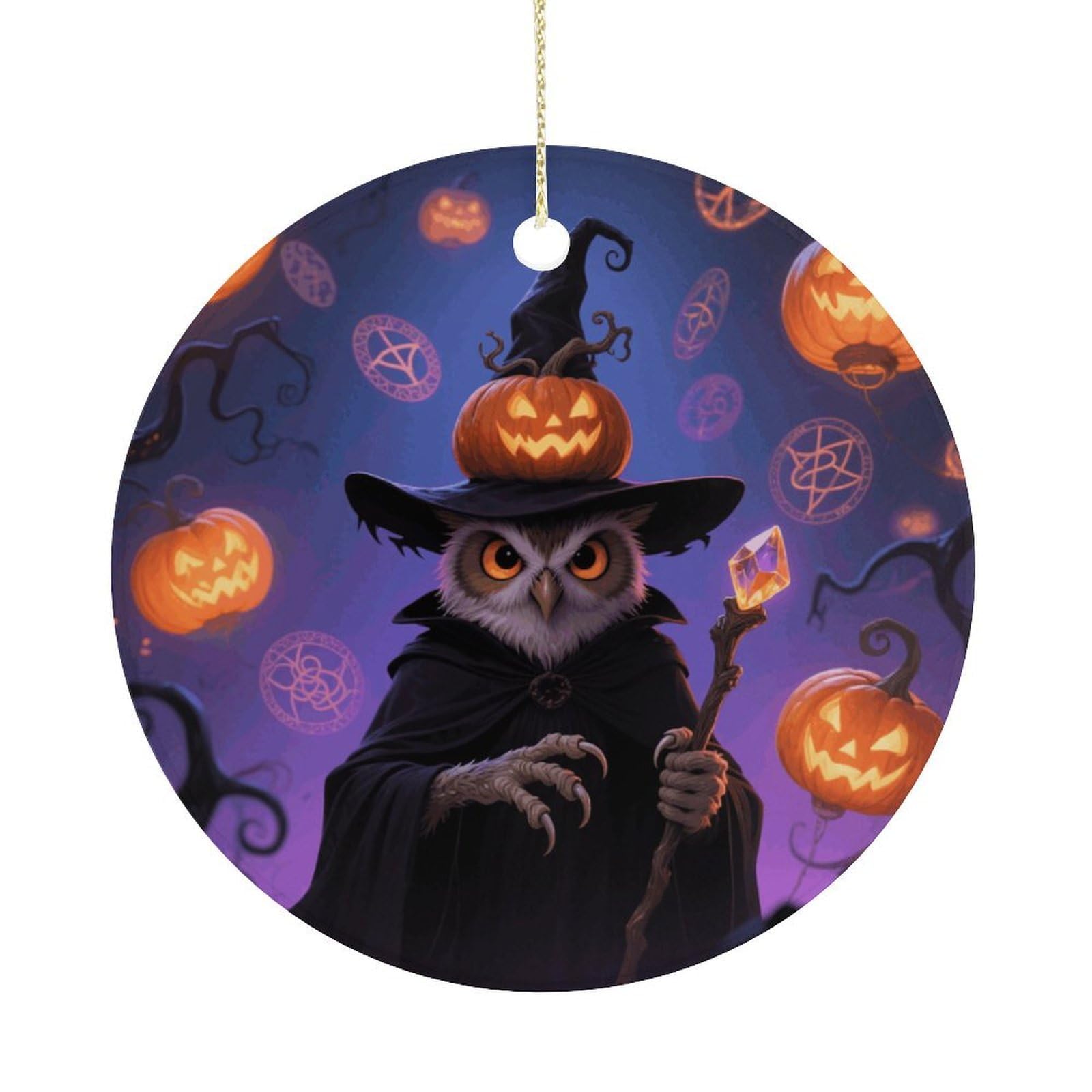 Personalized Christmas Ornaments 2025 Ceramic Hanging Halloween Owl Pumpkin Ornaments with Gold String Double-Sided Vintage Holiday Decorations for Tree Mantel Tabletop Xmas Party Favors