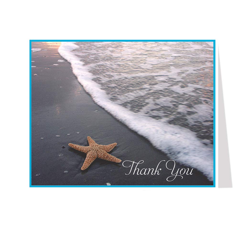 Amazon.com : Thank You Cards, Starfish Beach, Tan, White, Blue, Orange,  Ocean Water, Nautical, Tropical, Beach Thank You Cards, Set of 50 Folding  Notes with Envelopes : Office Products