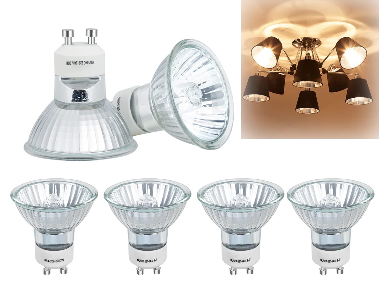 MAKINGTEC Halogen Bulbs, Pack of 6 GU10 Halogen Spotlight Bulbs 35W 220-240V Dimmable 2800K Warm GU10 35W White