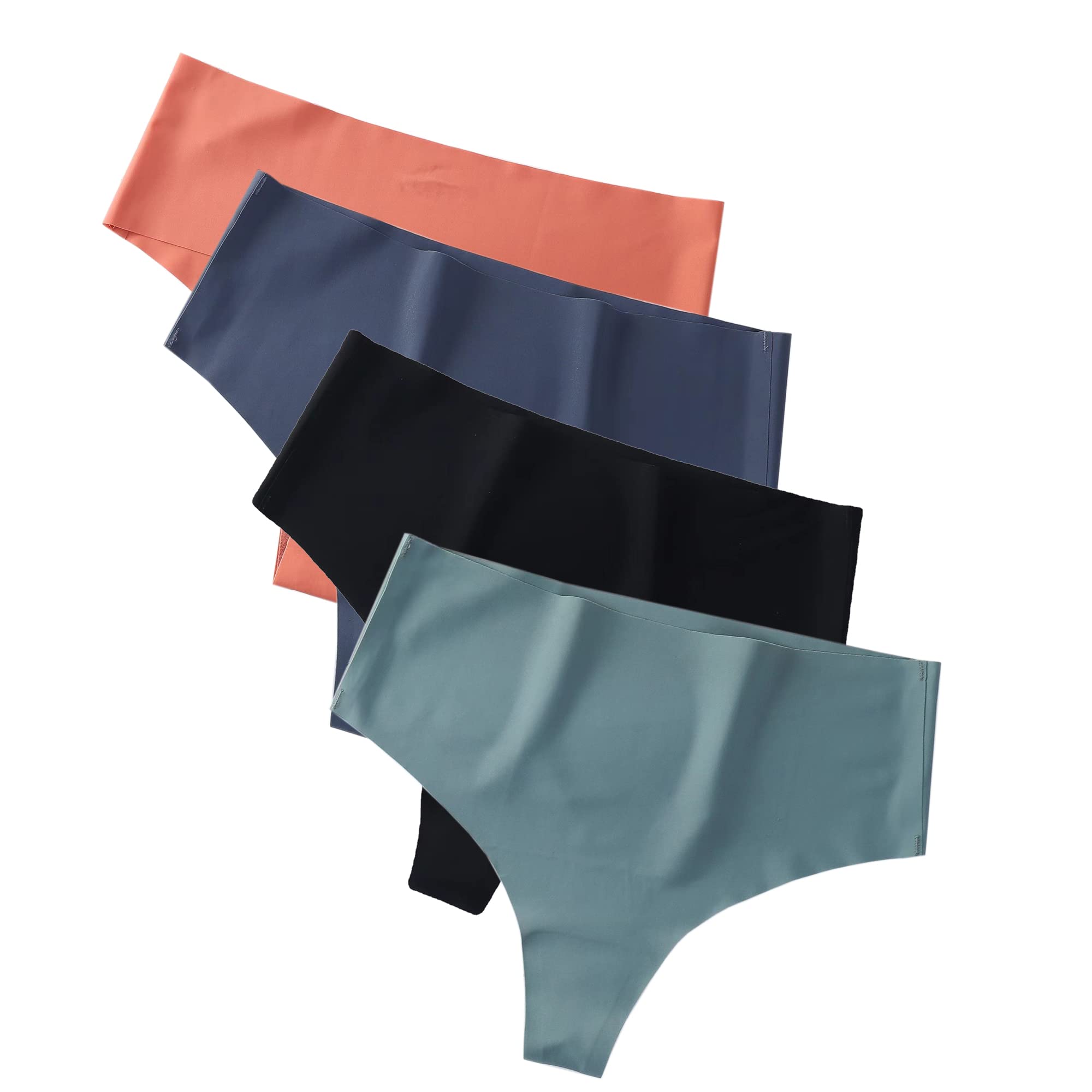 Qrity4 Pcs Women's Seamless Thong Briefs, Traceless Ice Silk High Waist/Low Waist Thong, Lace Ladies Briefs