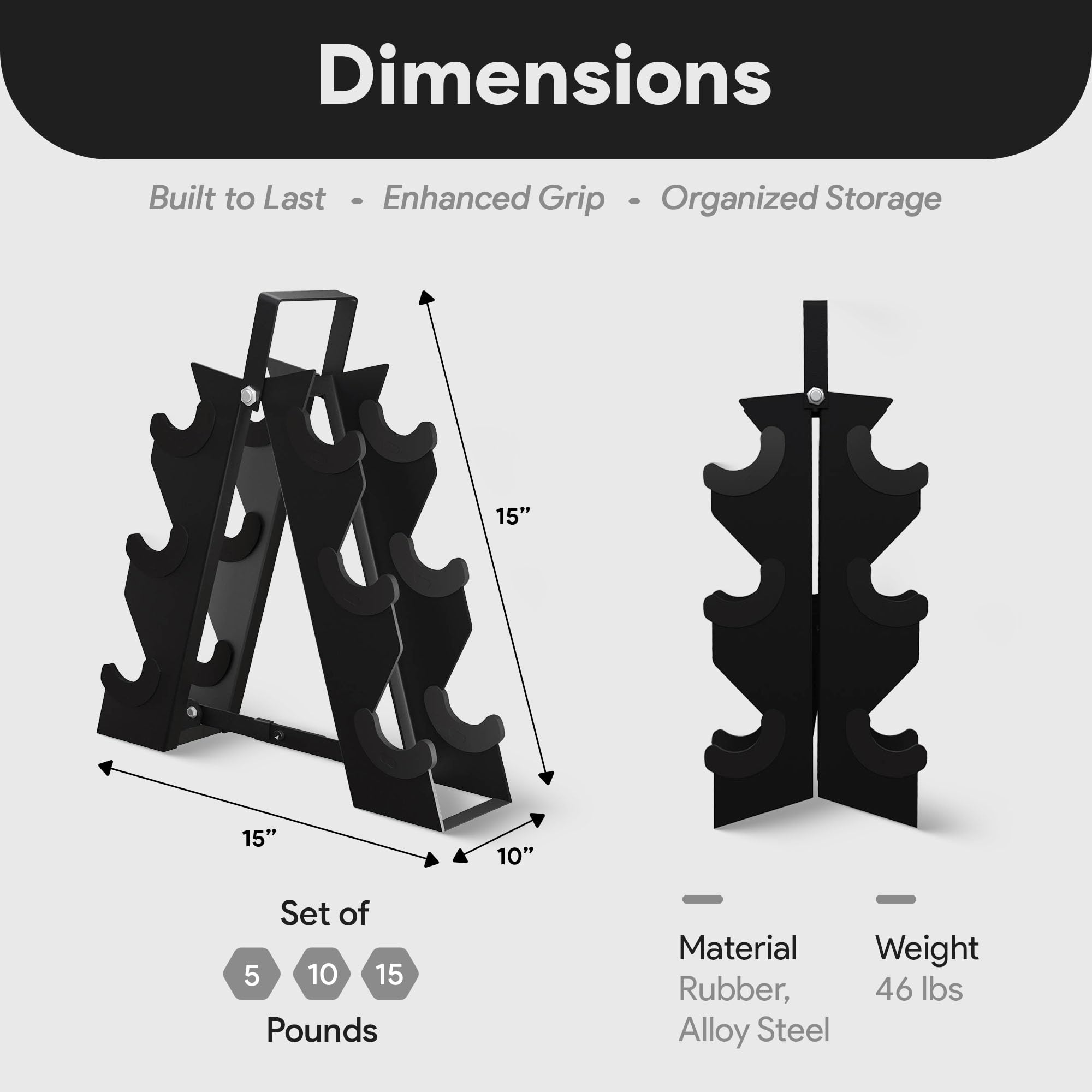 BalanceFrom Fitness Signature Alloy Steel Rubber Encased Hex Textured Dumbbell Workout Set w/Rack and 3 Pairs of 5, 10, and 15 Pound Weights, Black