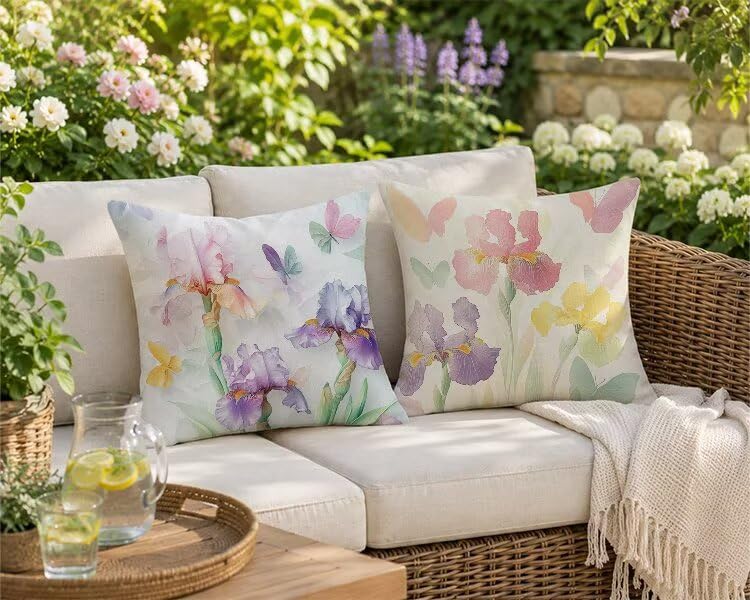 Coussin extérieur imperméable 55x55cm lot de 2 housses de lin fleur - 3