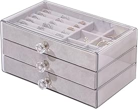 Vlando 3 Layer Jewelry Storage Box 3 Drawers Transparent Clear Ring Necklace Piercing Earrings Bracelet Watch Jewellery Organiser Jewellery Box For Women Acrylic Container For Ring Necklace Organizer