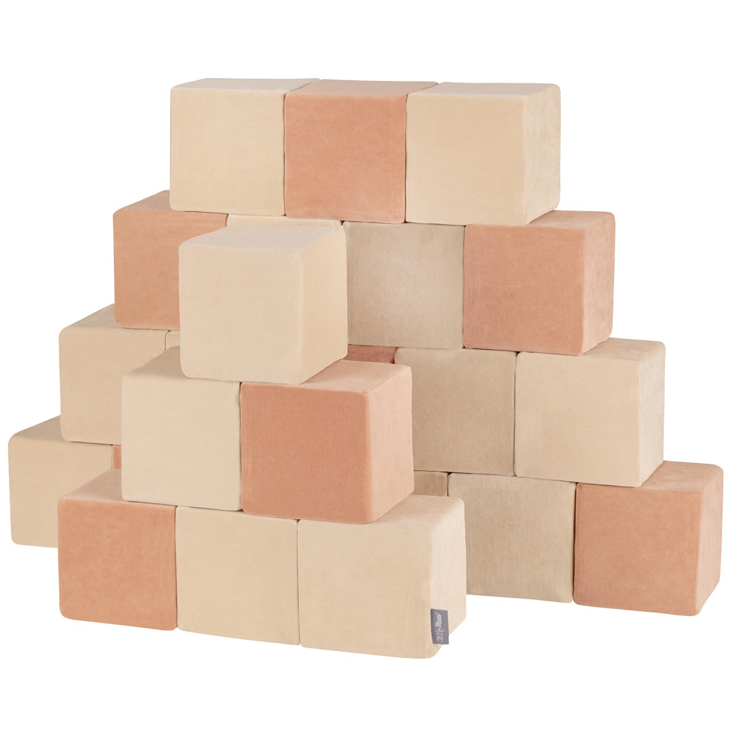 KiddyMoon Soft Foam Building Blocks For Babies & Toddlers, Washable Velvet Zip Cover, 14Cm Cubes, Sensory Toy, 24 Pieces, Cubes: Sand Beige-Desert Pink โ image 1