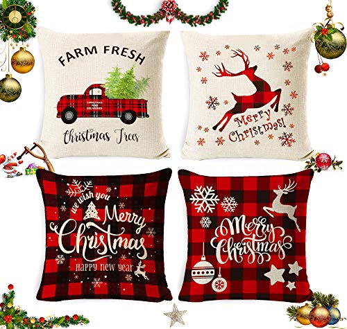 Sunshine smile 4 pcs Fundas navideñas para Cojines,Funda de Almohada de Navidad,Fundas para Cojines de Sofa,Funda de Almohada decoración para hogar,Funda de Almohada Decorativa (B)