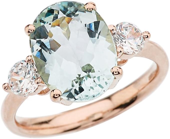 Elegant 14k Rose Gold Sky Blue Aquamarine with White Topaz Engagement/Proposal Ring