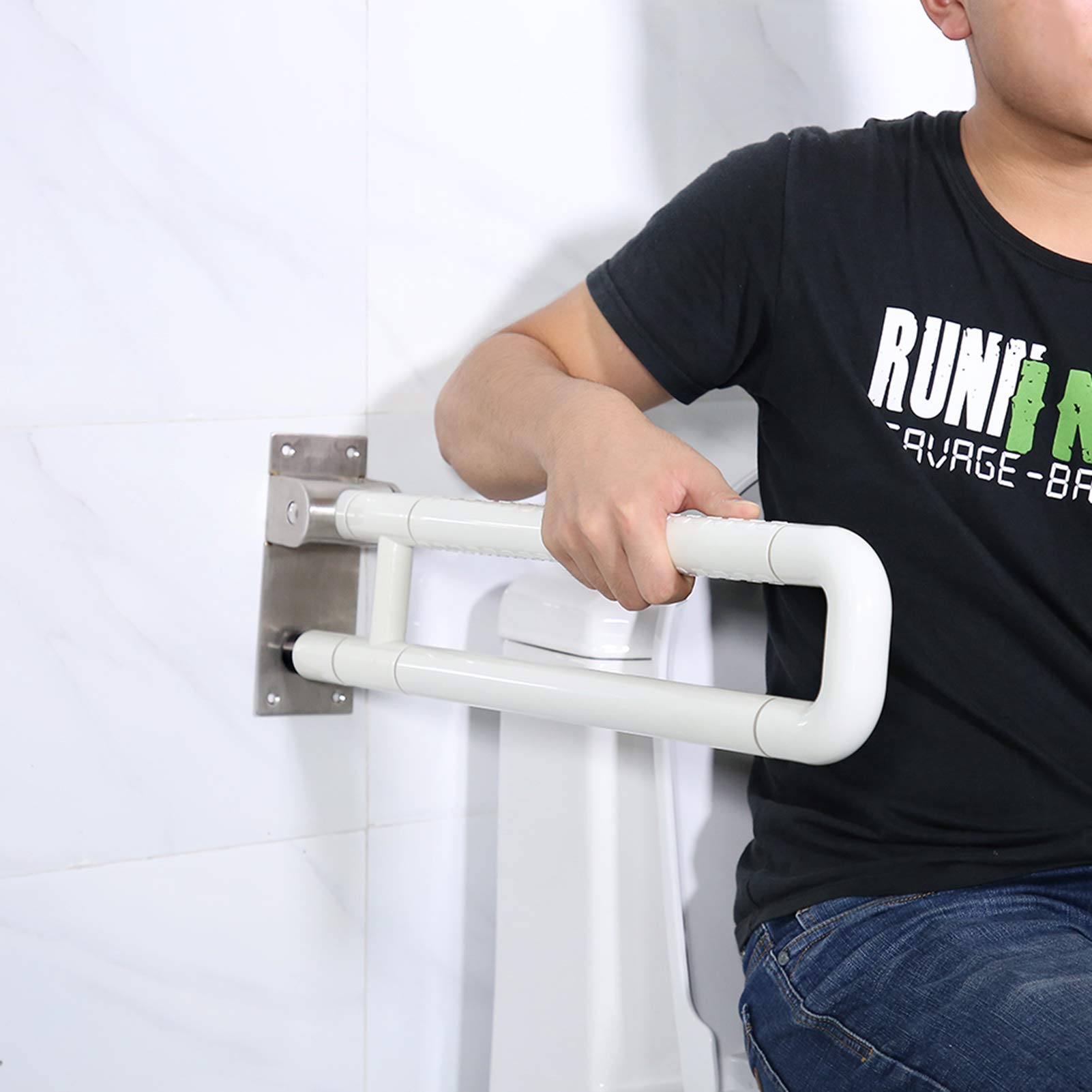 Generic de Ayuda para Soporte de Baño, Barra de Agarre para Inodoro Antideslizante para Mayor Estabilidad, Tubo Interior de Acero Inoxidable Duradero, Aplicable para el Cuidado de Ancianos y Niños