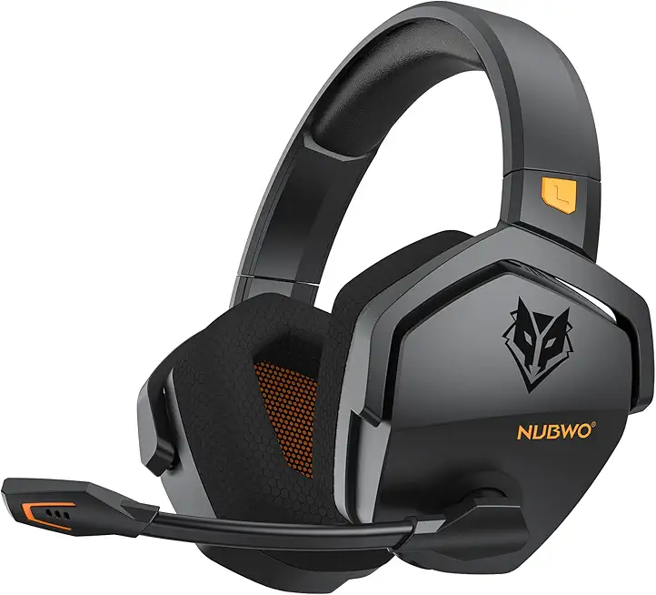 NUBWO G06 Dual Wireless Gaming Headset mit Mikrofon für PS5, PS4, PC, Mobile: 2.4 GHz Wireless + Bluetooth - 100 Stunden - 50mm -Treiber - Orange