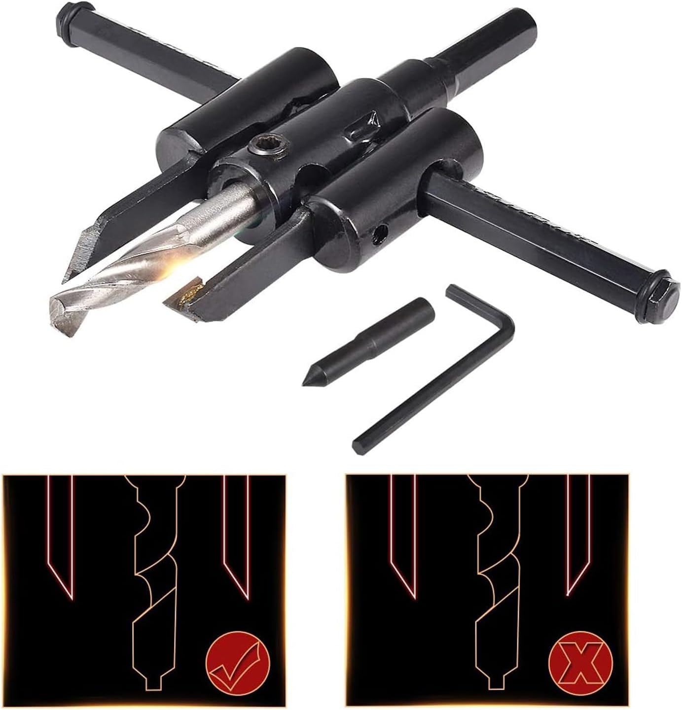 HOHXEN Adjustable Circle Hole Saw Cutter Woodworking Drill Bit Kit, 1 in to 5 in Round Saw Cutting Tool