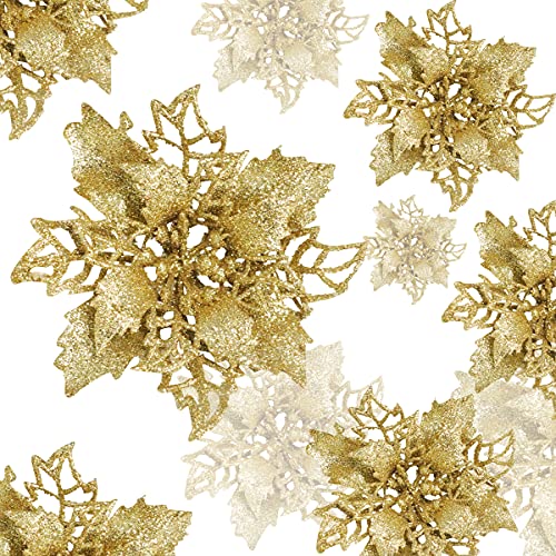 Lot de 12 décorations de sapin de Noël à paillettes artificielles - Décoration de Noël - Décoration de Noël - Décoration de Noël - Ornements de Nouvel An (or) Cover