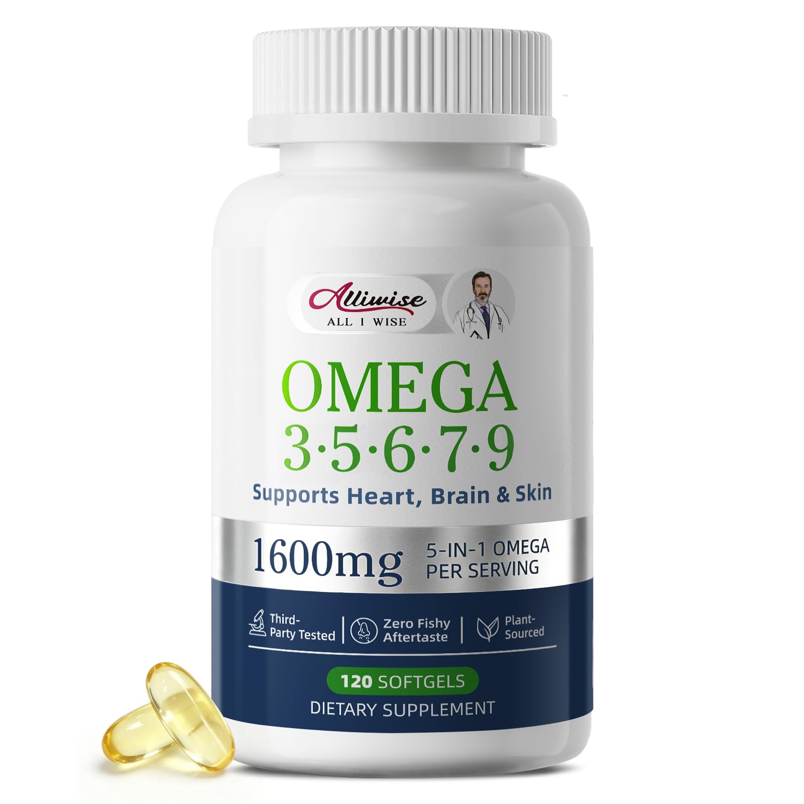 Omega 3 5 6 7 9 Softgels 1600mg Heart Support with Plant Based Oil DHA EPA