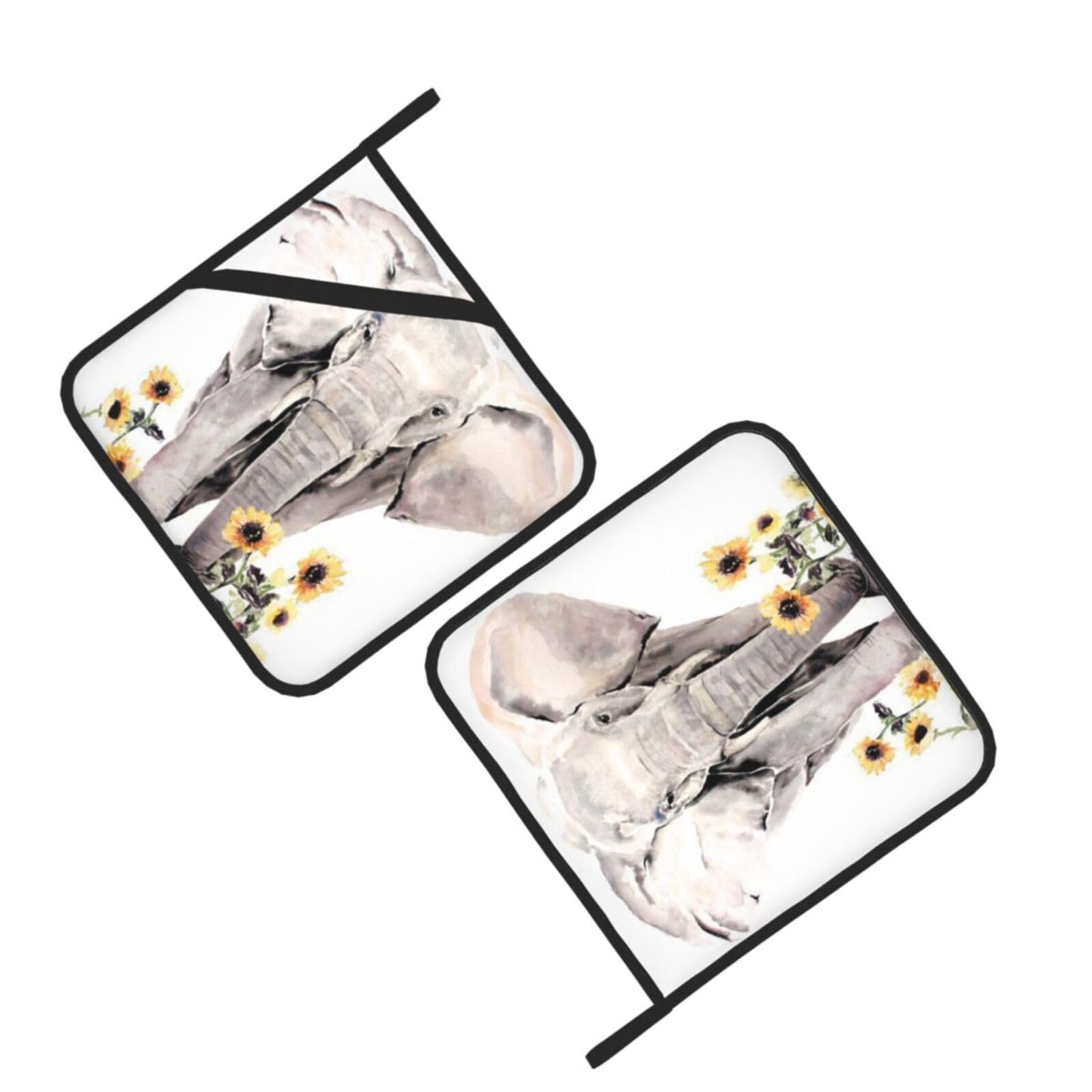 Elephant and Sunflower Printed Oven Pot Holders Set of 2 Pcs Heat Resistant Kitchen Microwave Potholders for Cooking Baking Grilling