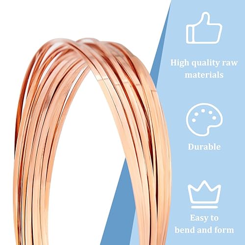 Miniatura 10 de BENECREAT Alambre de cobre plano de 19.7 pies, alambre de cobre plano de 0.197 in de ancho, alambre de cobre para joyería, alambre de bisel plano,