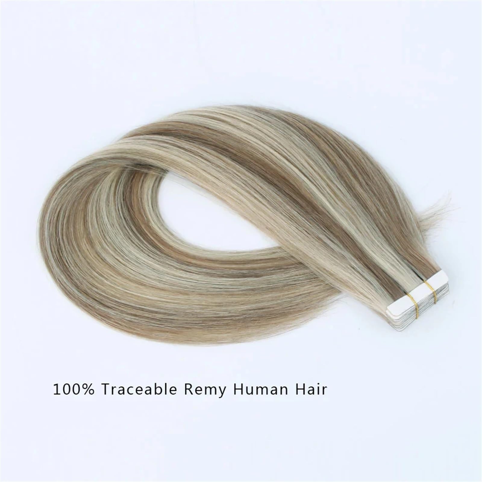 Bandverlängerungen Nahtlose doppelseitige Rooted Highlight Remy Straight Tape-in-Extensions, echtes Remy-Echthaar, Aschbraun-Strandblond mit dunkelbraunem Ansatz #P8/613 Haarverlängerungen (Size : 60
