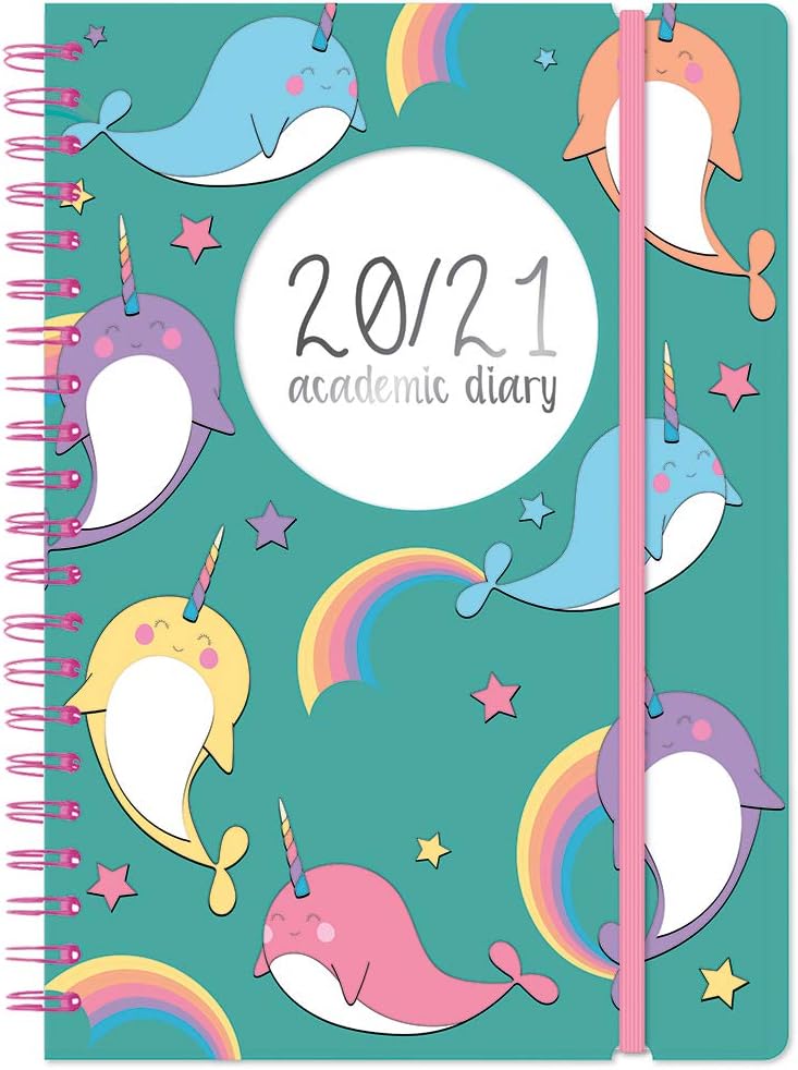 2021 2022 Spiral Bound Diary A5 Day to Page Academic Diary (Green (Fishes Designs))
