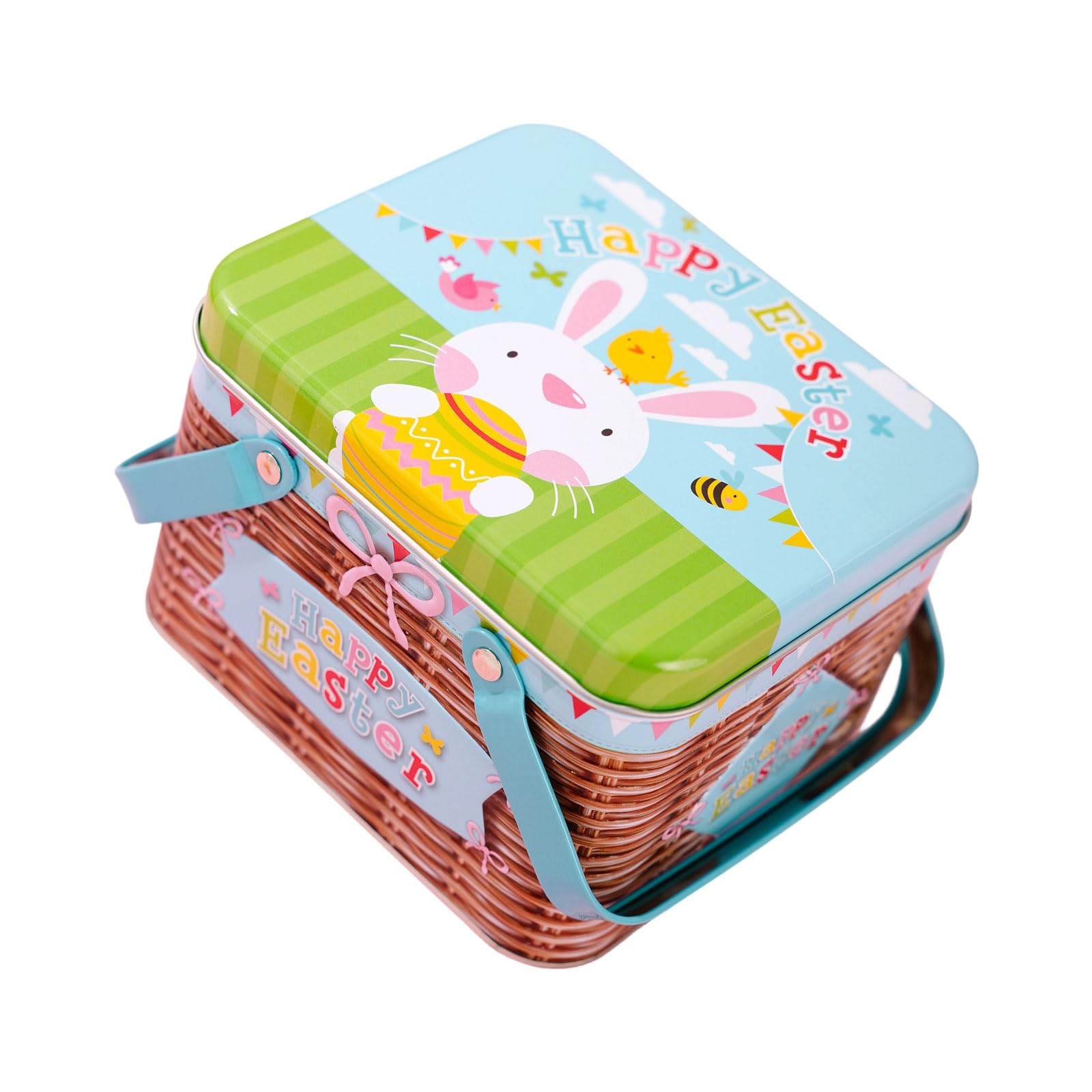 carotoe Decorative Easter Metal Basket Tinplate Box for Holiday Treats and Small Items Home Organization Supplies Easter Party Supplies