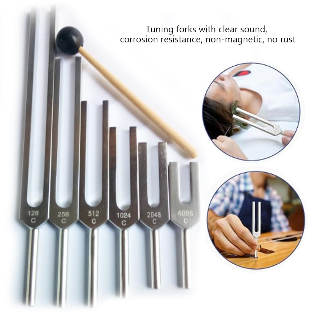 Stimmgabel-Sets, Schalltherapie-Vibrations-Hilfsmittel für Schmerzlinderung, Heilung, Chakra, Reduzieren Sie Stress Angst, C128/C256/C512/C1024/C2048/C4096(Sätze von 6)