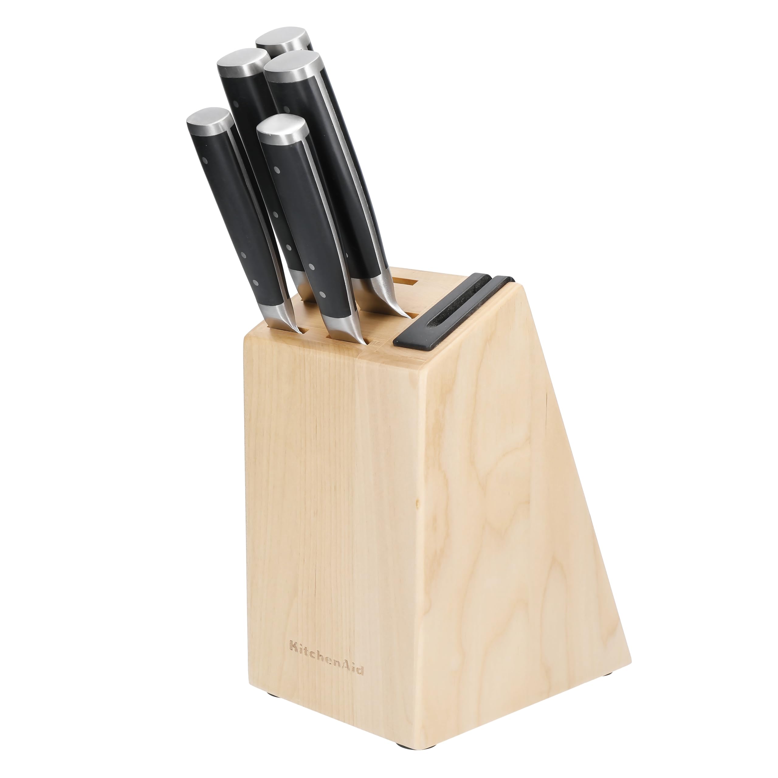KitchenAid Gourmet Juego de cuchillos de acero japonés de 5 piezas con afilador y bloque de madera de abedul