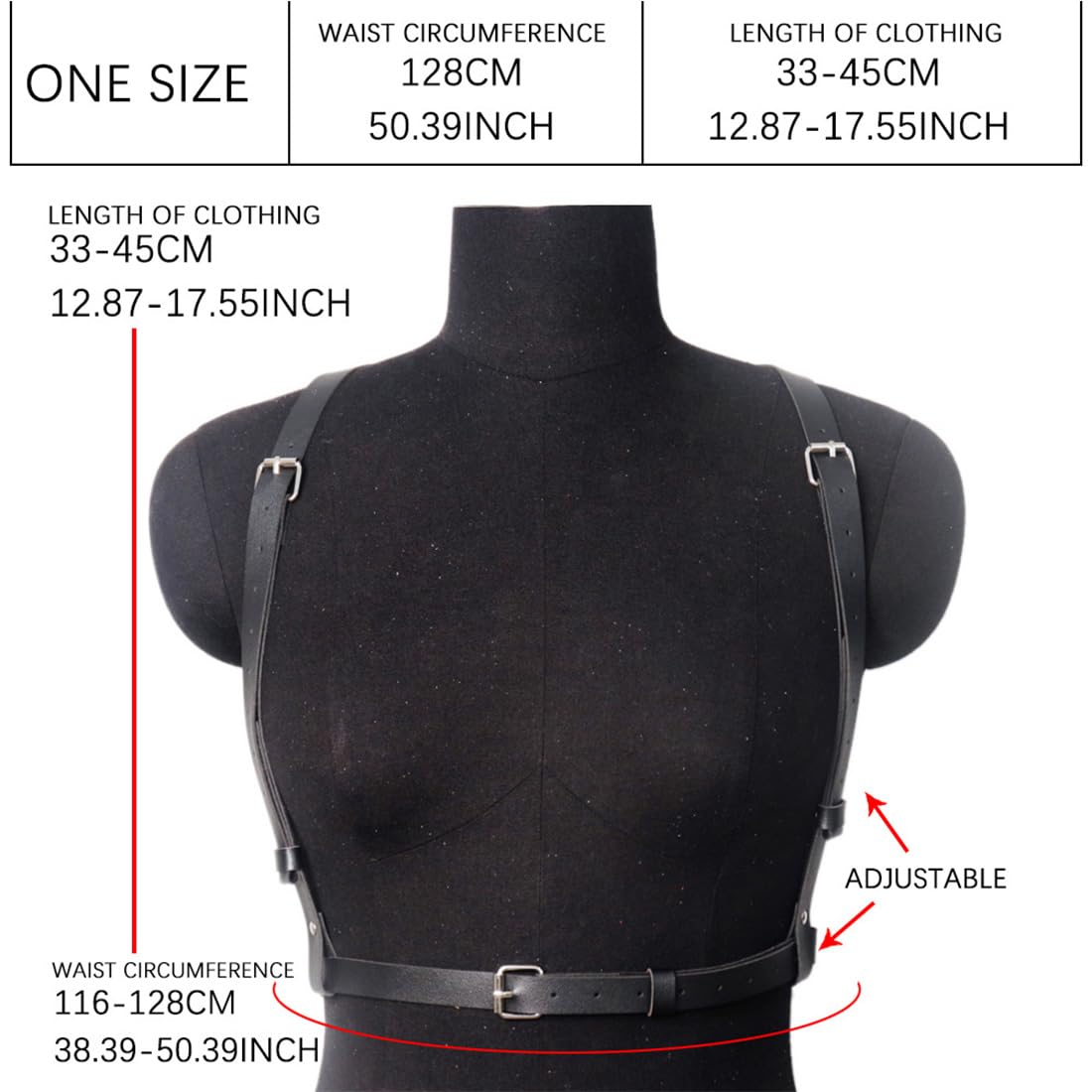 Punk Cinturón de Arnés de Cintura para Mujer, Cuerpo de Cuero Cadena de Pecho Gótico, Cinturón Joyería Corporal Ajustable, Cuerpo de Cuero PU Cadena de Pecho, para cosplay, Fiesta, negro