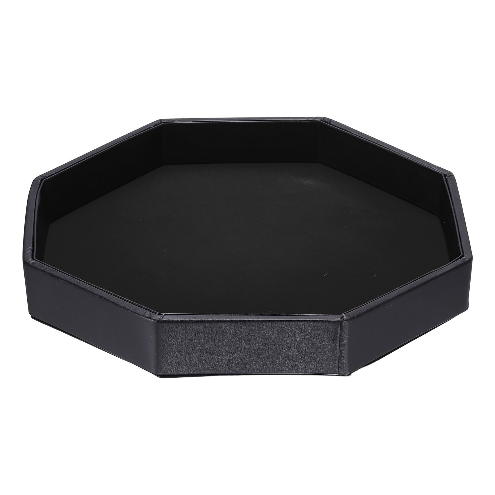 Kozelo Dice Rolling Tray - [ 12.2 x 11.4 Inch] PU Leather Velvet Lined Octagon Dice Rolling Holder Noise Reduction Storage Case for Table Games Board Games, Black