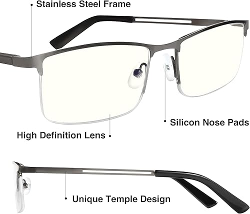 Miniatura 10 de EYESPEX Paquete de 4 lentes de lectura para hombres, lentes de computadora con bloqueo de luz azul, para lectura de marco completo, anti rayos UV,