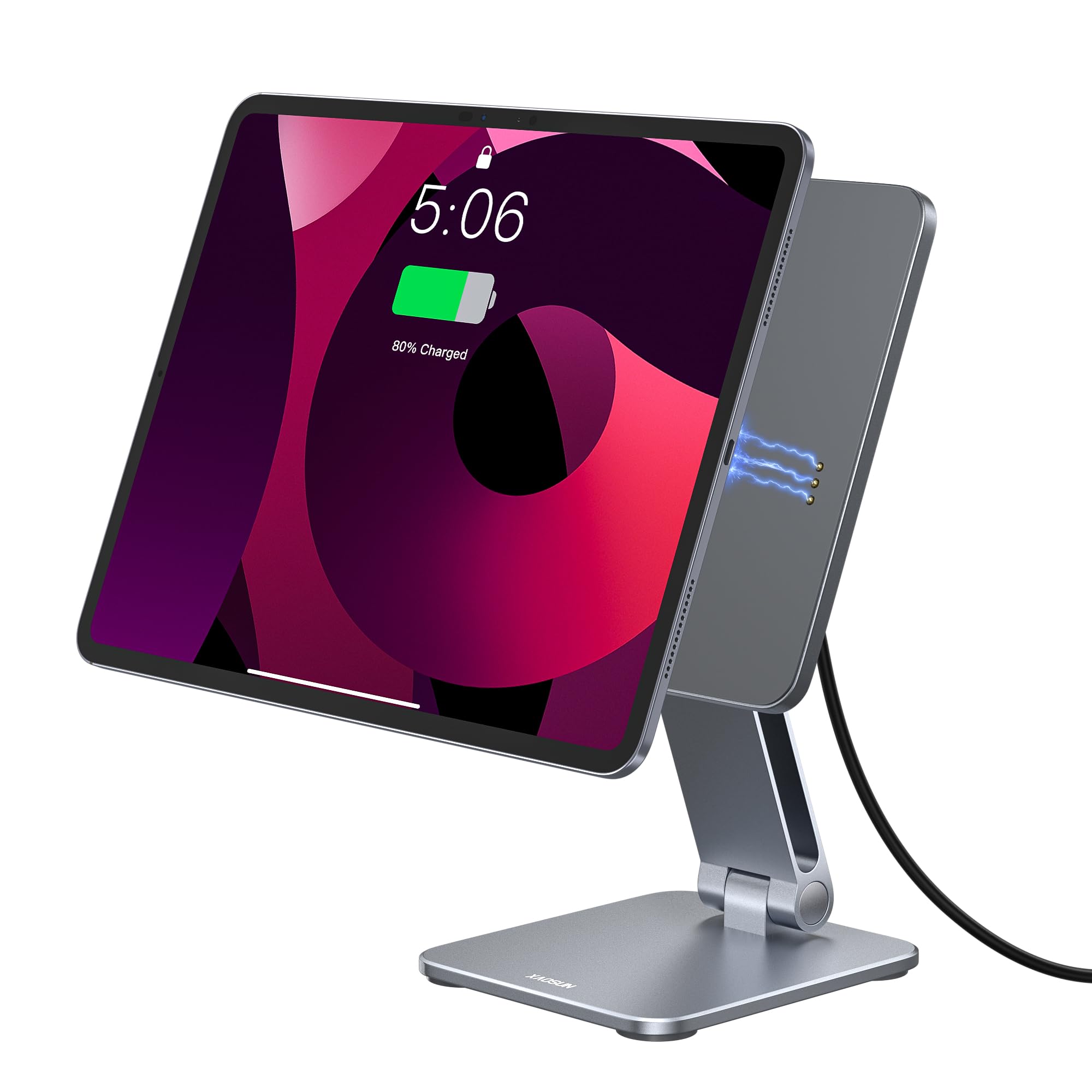Photo 1 of XAOSUN Magnetic Wireless Charging Stand for iPad Pro/Air 11" M2, Foldable Aluminum Alloy Tablet Stand for Desk, Adjustable Tablet Mount for iPad Pro 11" 1st/2nd/3rd/4th, Air 10.9" 4th/5th, Air 11" M2
