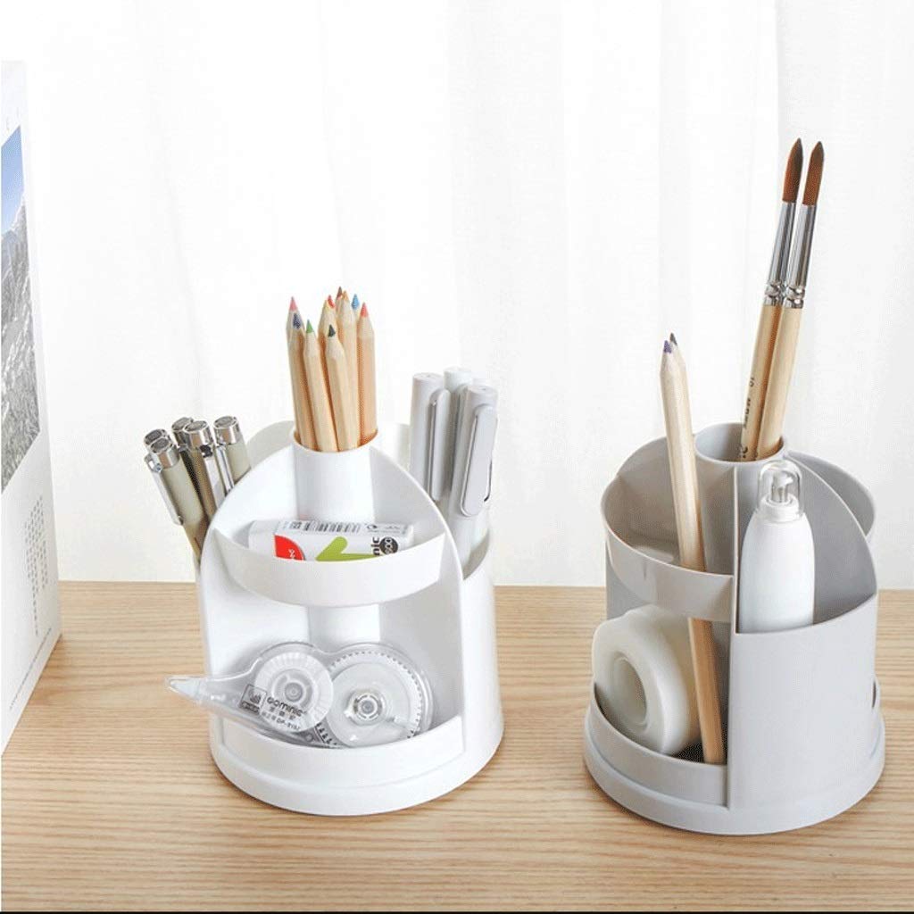 Portapenne Portapenne Girevole per scrivania, Portapenne in PP con Scomparti Multipli Portamatite Grigio, Bianco, Albicocca (Grigio)