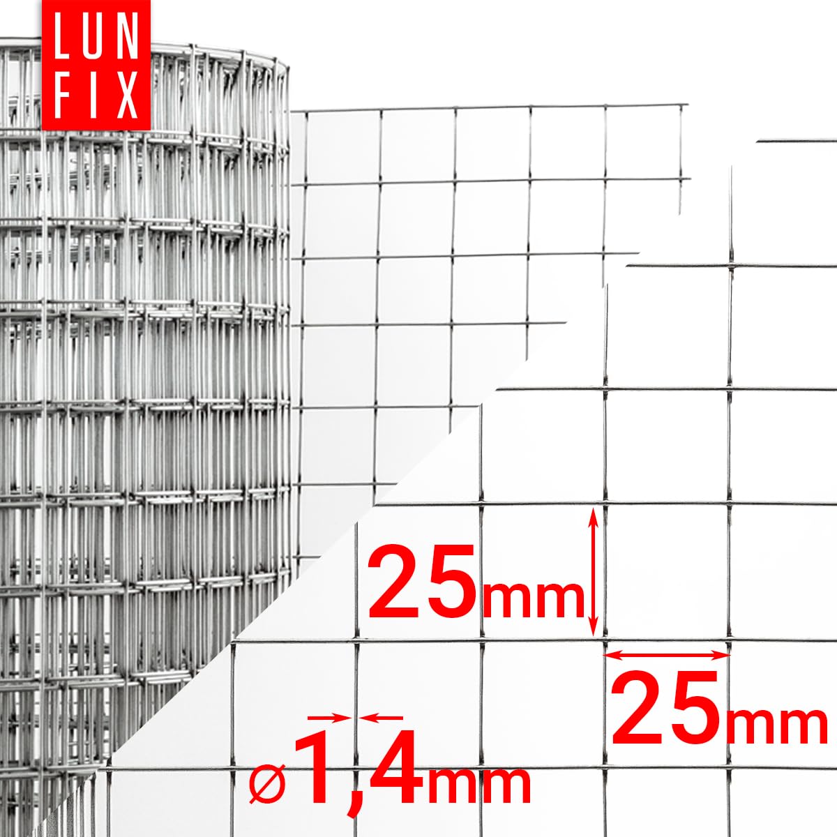 Volierendraht 25x25 Ø 1.4 mm 1m x 25m Stahl verzinkt Hasendraht | Kaninchendraht, Drahtgitter Schweißgitter Maschendraht, Wühlmausgitter für Garten, Maschendrahtzaun