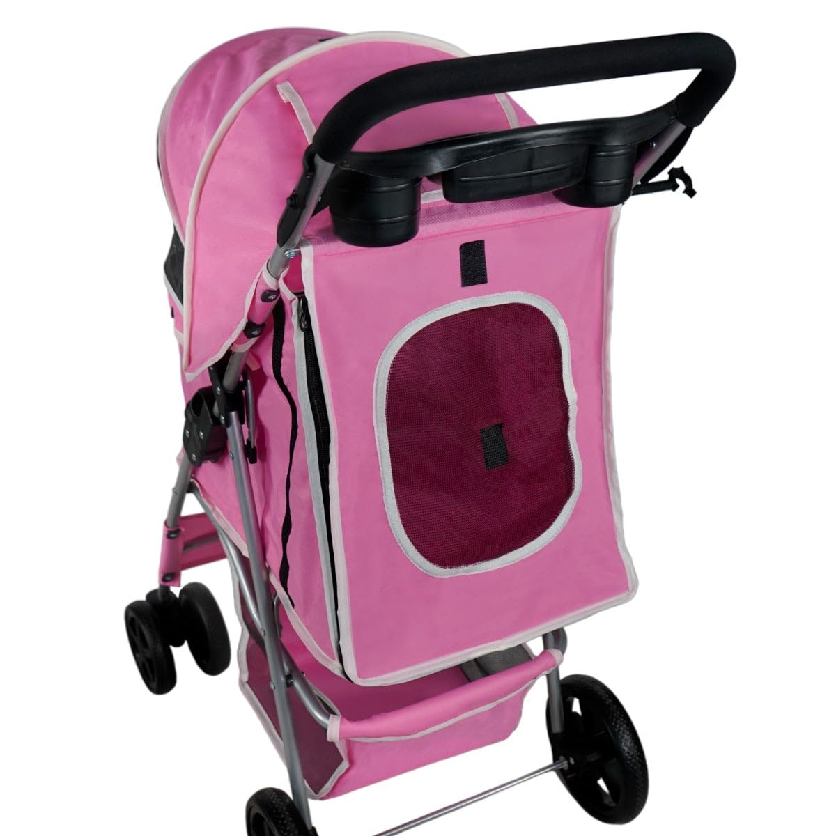 Passeggino per animali domestici Passeggino Rosa Trasportino da Viaggio Pieghevole Portata 15kg 4 Ruote Freni Gatto Cane Gancio di Sicurezza Cuscino GRATIS Copertura Antipioggia Impermeabile