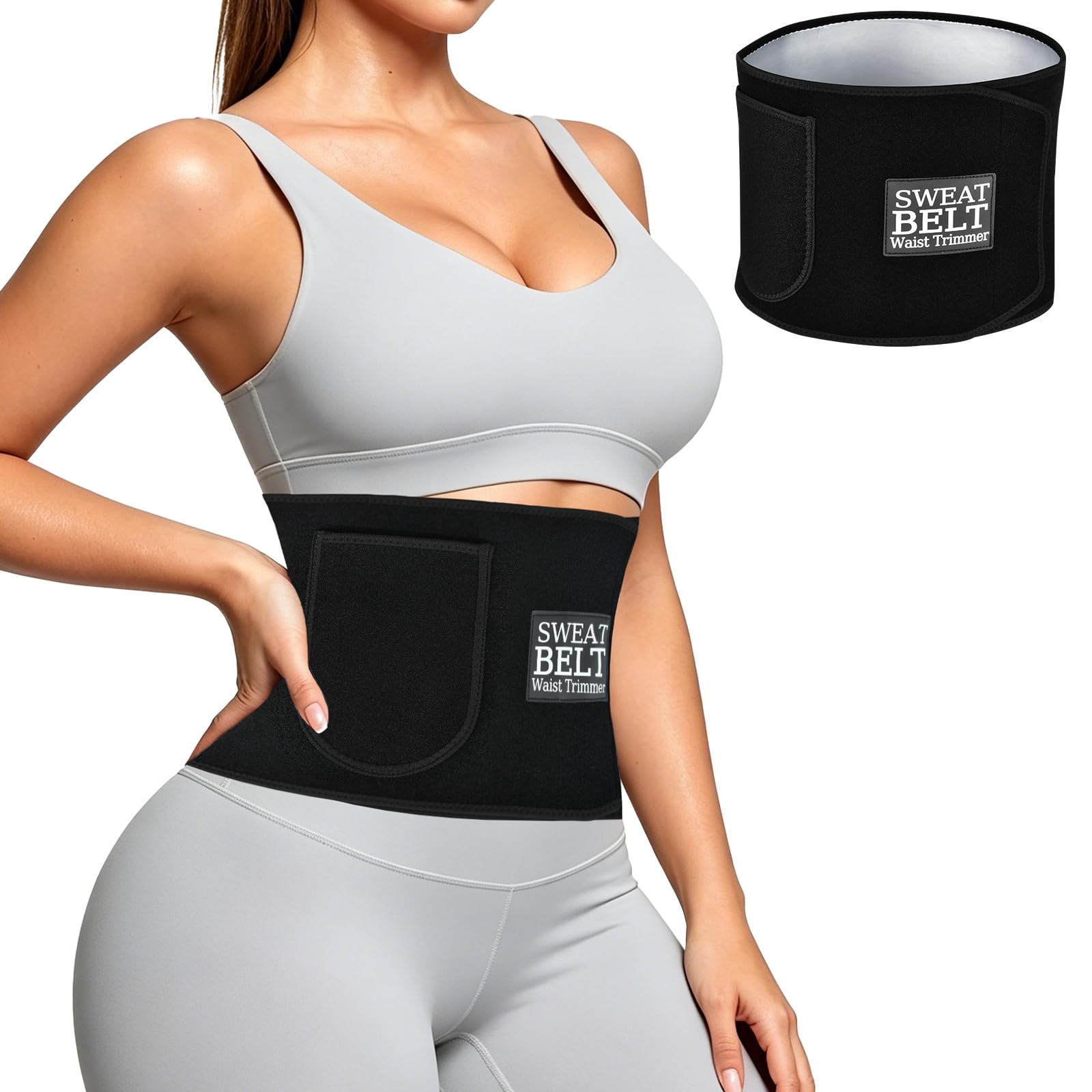 LKV Waist Trainer for Women & Men, Sweat Band Slimming Waist Trimmer, Stomach Wrap, Body Shaper for Women, Black, Medium
