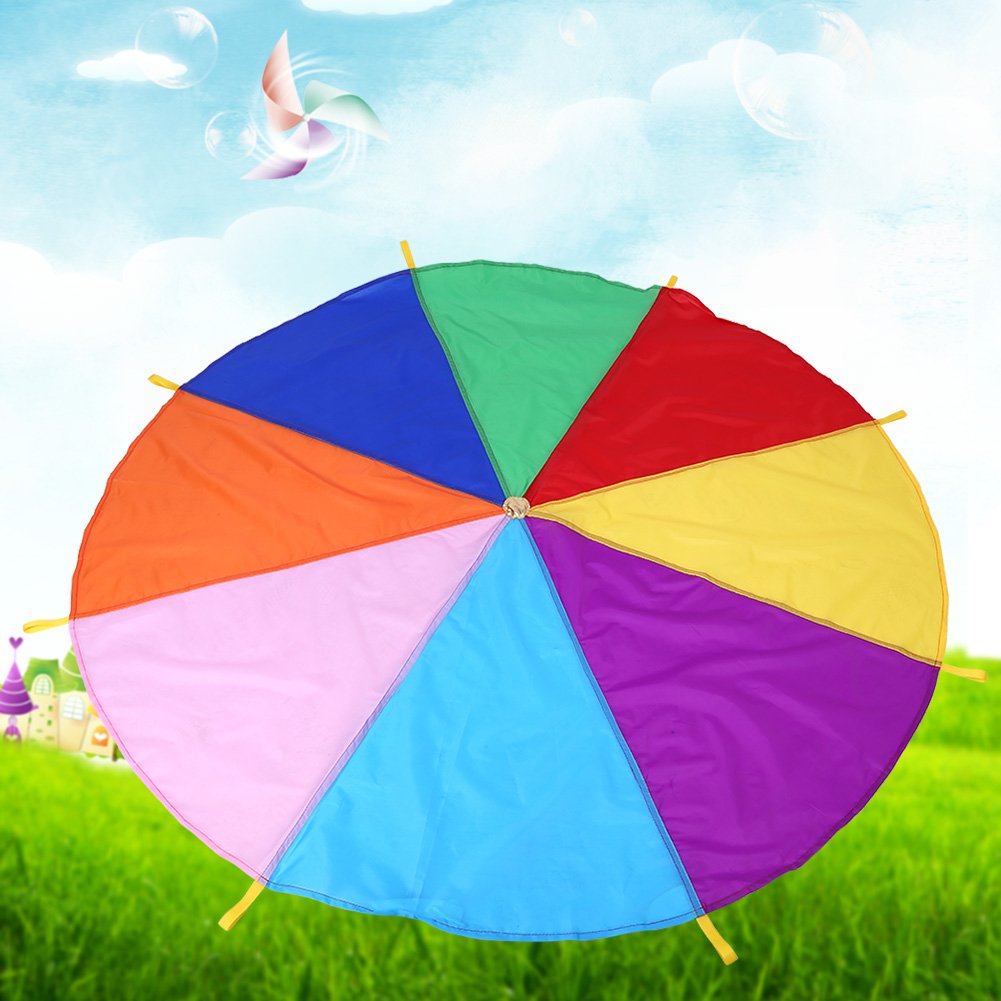 Regenbogenschirm für Kinder im Außen- und Innenbereich Regenbogen-Fallschirmspiel für Kinder, 8 Griffe, 2 Meter Durchmesser