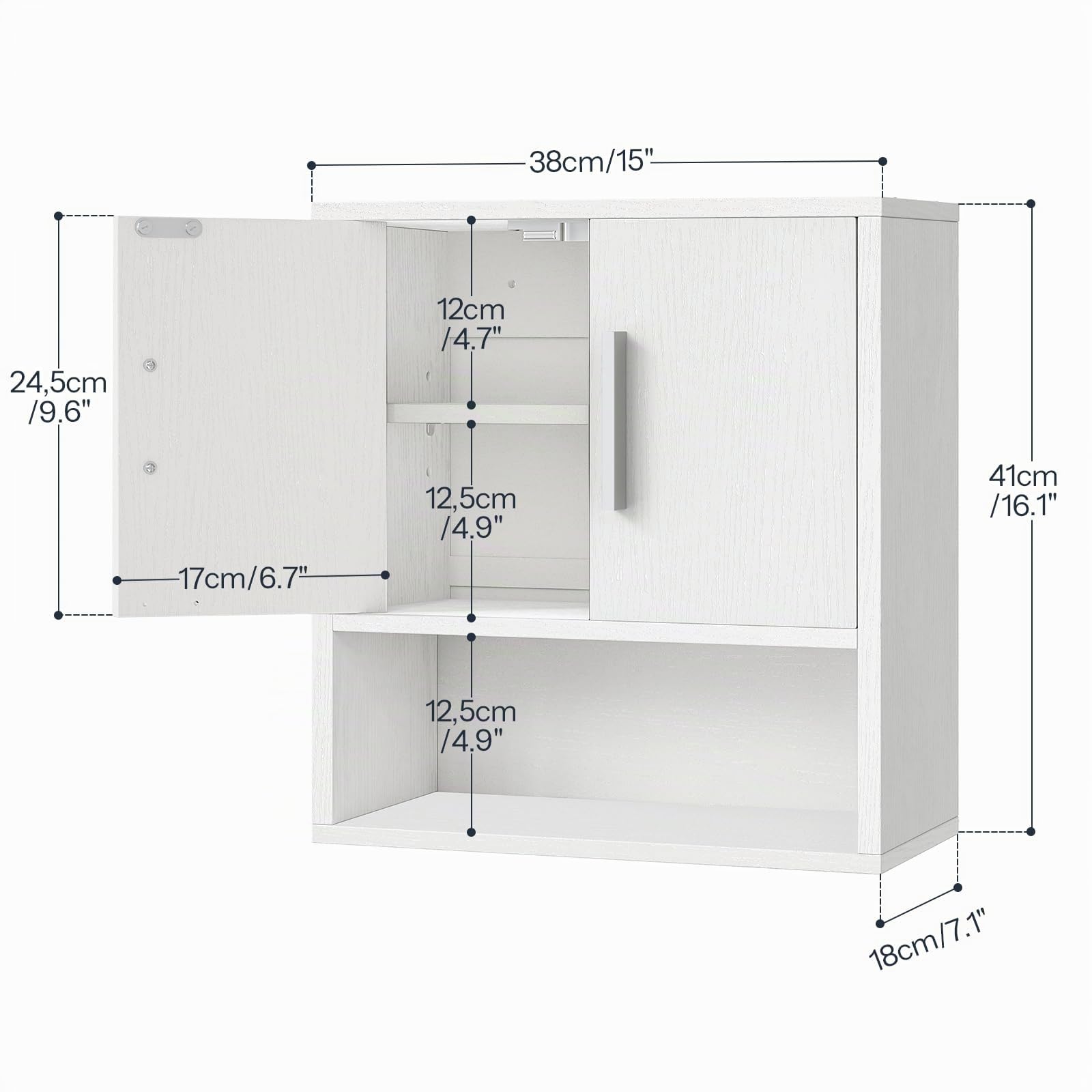 HOOBRO Meuble de Rangement, Mural pour Salle de Bains, Armoire à Pharmacie, 38 x 18 x 41 cm, Placard de Toilettes Suspendu avec Panneau réglable, pour Cuisine, Chambre, Blanc EWT18CW01