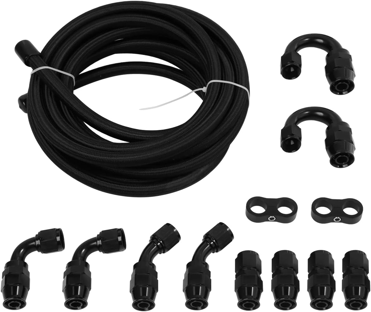 LokoCar 6AN PTFE Fuel Line Kit Nylon Braided E85 Fuel Hose Line Fitting Kit 20FT Black