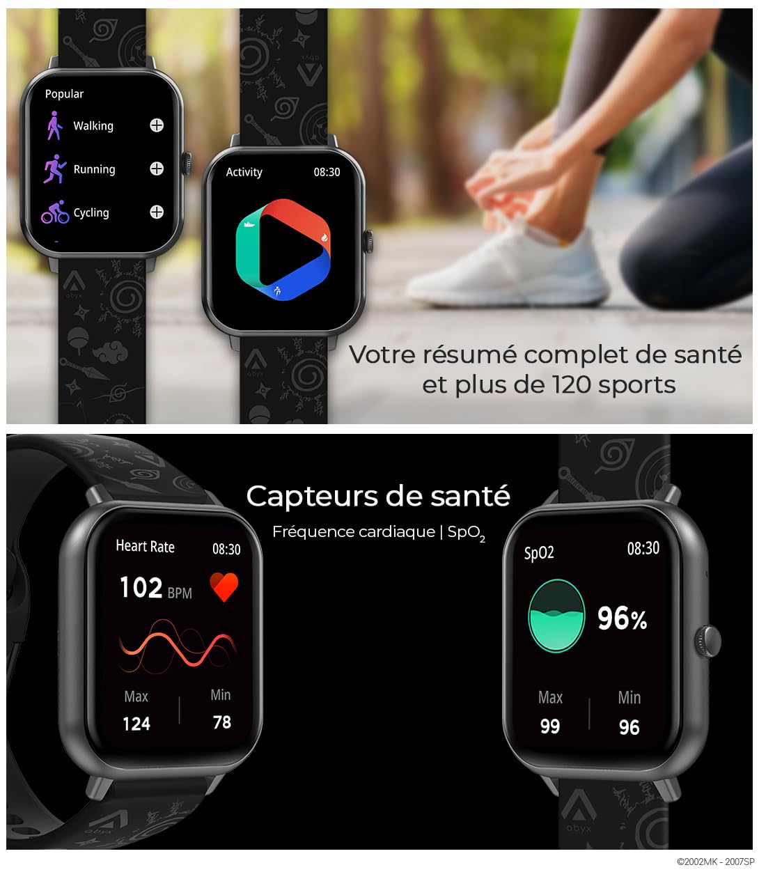 Abyx FIT Touch 3 Naruto Edition Montre connectée – Appel Bluetooth, 123 Modes, écran Tactile Complet TFT 1,83", IP67 étanche, Fonctions de santé, Notifications Push